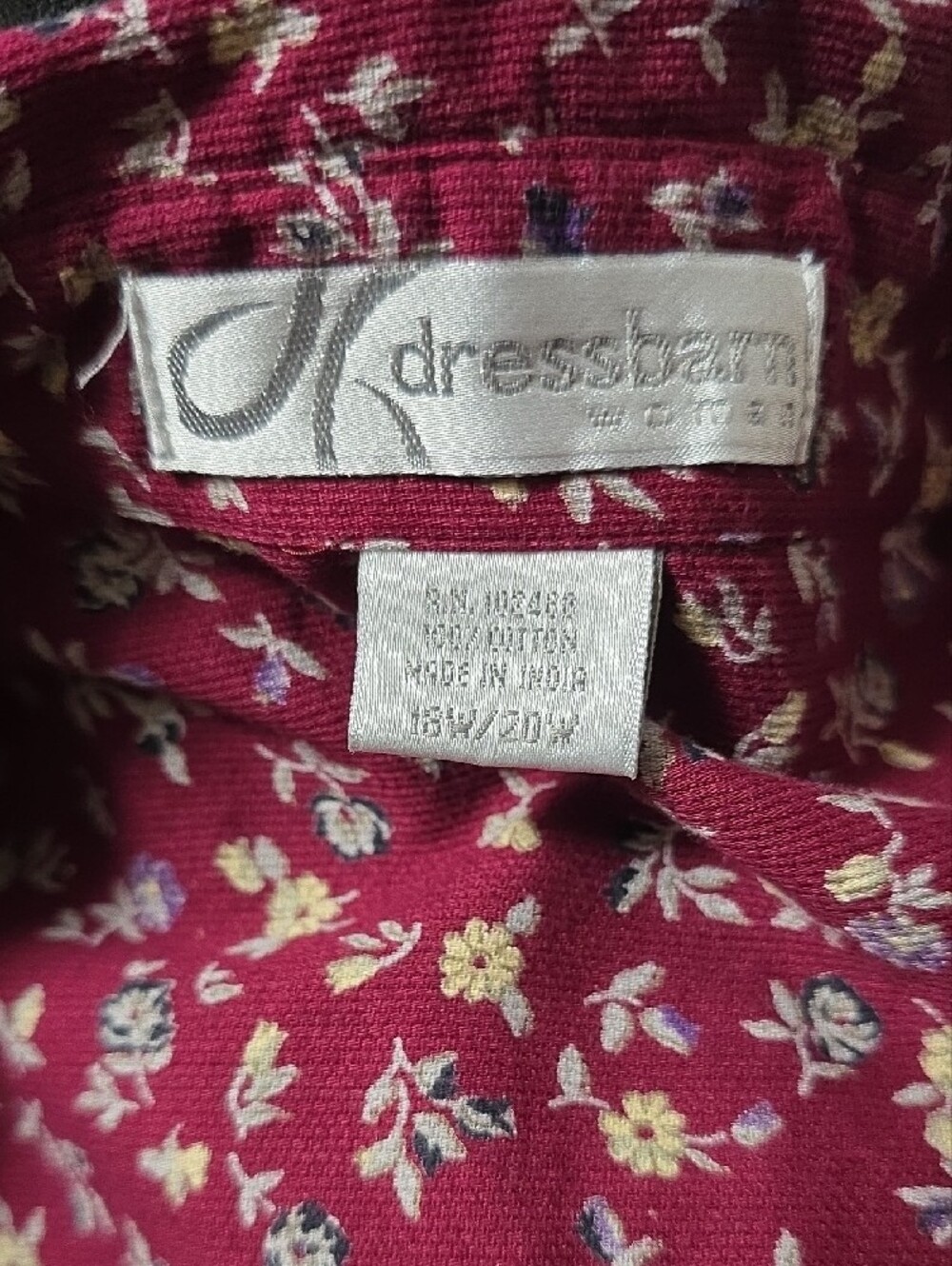 Dress Barn Classic Button-Up Shirt in Burgundy Floral Size 18W-20W - Picture 14 of 14